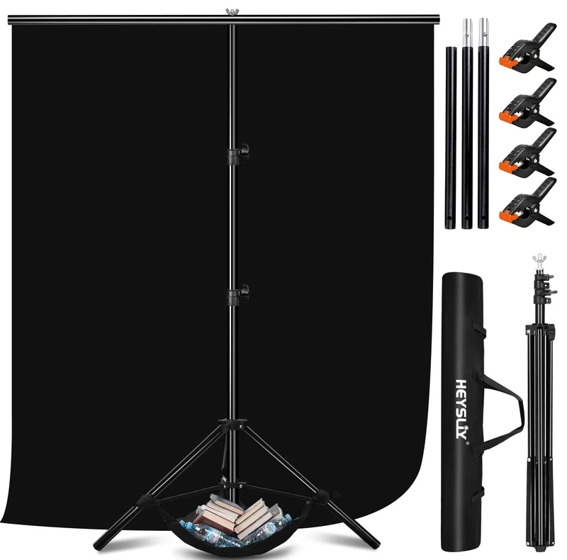 Heysliy Black Screen Blackground with Stand 2x2M/6.5x6.5Ft,1.5 x2M BlackScreen Photography Backdrop Kit for Gaming,Photo Studio,Stream,Chroma Key