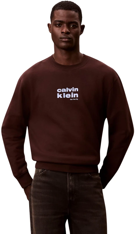 Calvin Klein Men's LS 350FLEECE RETRO GRAPHIC CREWN LV04LE250G, BROWN, M