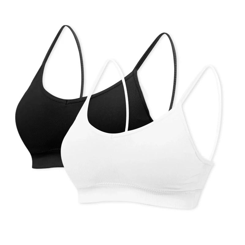 mtuihfo 2Pack Padded Bralettes for Women Non Wired Sports Sleep Bra Seamless Yoga Bra with Single Strap Removable Pads for Women Girls (UK, Alpha, S, Regular, Regular, White+Black)