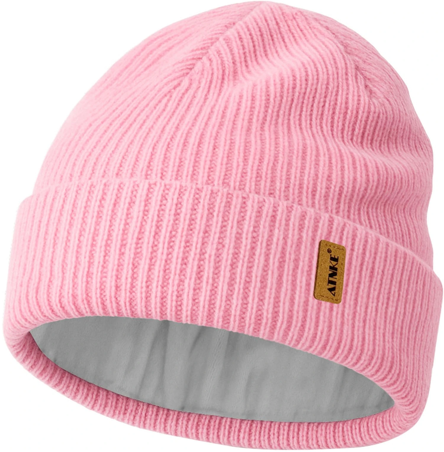 ATNKE Unisex Knit Beanie Hat, Stretchy Thick Warm Fleece Lined Daily Winter Soft Cuffed Wooly Skull Cap Gifts for Men Dad and Women/Pink