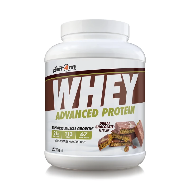 Per4m Whey Protein Powder | High Protein Shake for Muscle Growth & Recovery | Low Sugar Gym Supplement | Sports Nutrition Drink + Amino Acids (2010g, Dubai Chocolate)