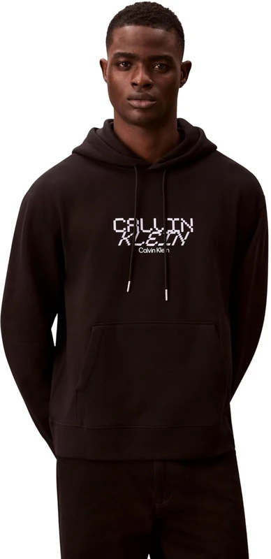Calvin Klein Men's Hoodie Fleece Graphic with Kangaroo Pocket, Black (Black), S