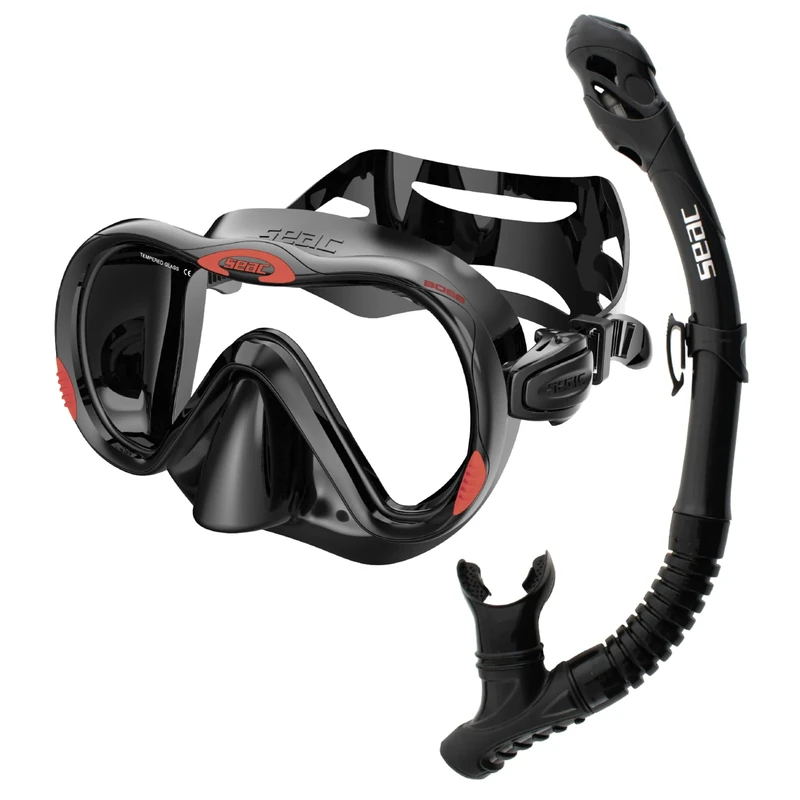 SEAC Set Bis Boss Dry, Silicone Set for Diving and Snorkeling with Mask and Snorkel with Dry Top System and Purge Valve, Black