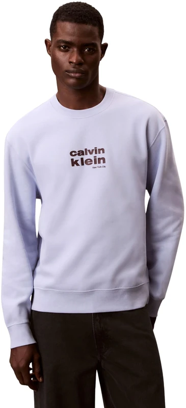 Calvin Klein Men's LS 350FLEECE RETRO GRAPHIC CREWN LV04LE250G, PURPLE, L