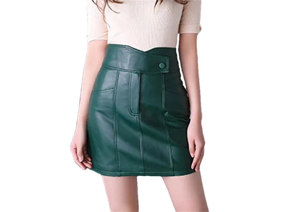 Women Leather Short Skirt A-Line Slim Zipper Mini Skirt Slim Solid Office Casaul Skirt En8 XXL(14)