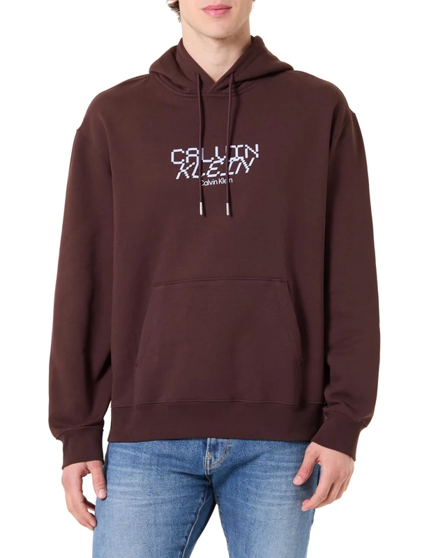 Calvin Klein Men's LS 350FLEECE CALVIN TECH GRAPHIC LV14LE251G, BROWN, S