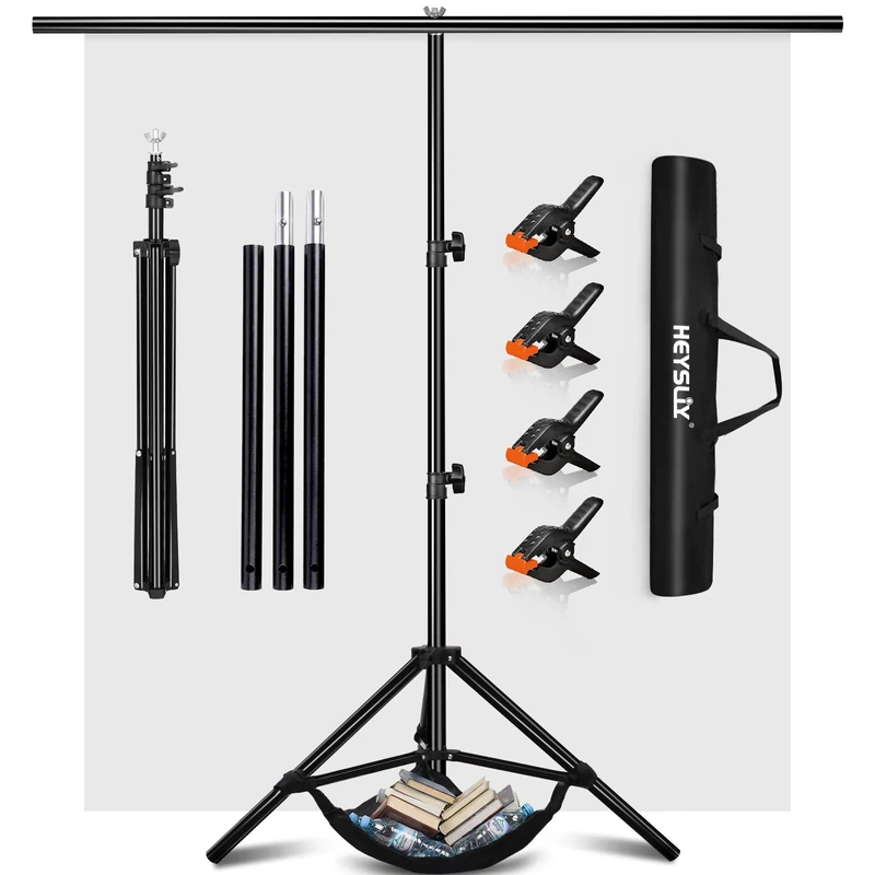 Heysliy White Backdrop with Stand 2x2M/6.5x6.5Ft,1.5 x2M Whitescreen Photography Backdrop with T-Shape Stand Kit for Gaming,Photo Studio,Streaming,Shooting Videos