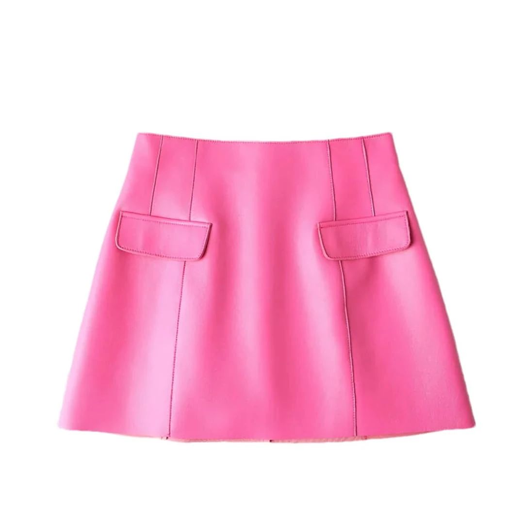 Women Leather Sexy Mini Skirt High Waist Retro A-Line Skirt Solid Short Biker Style Leather Skirt Lavender XL