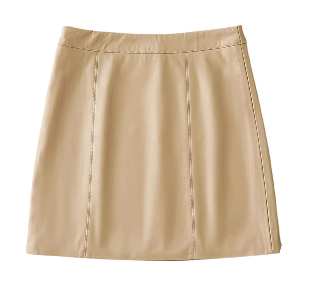 Women Mini Leather Skirts Leather High Waisted Short Skirt Solid Bodycon Sexy Club Skirt Khaki L(0810)
