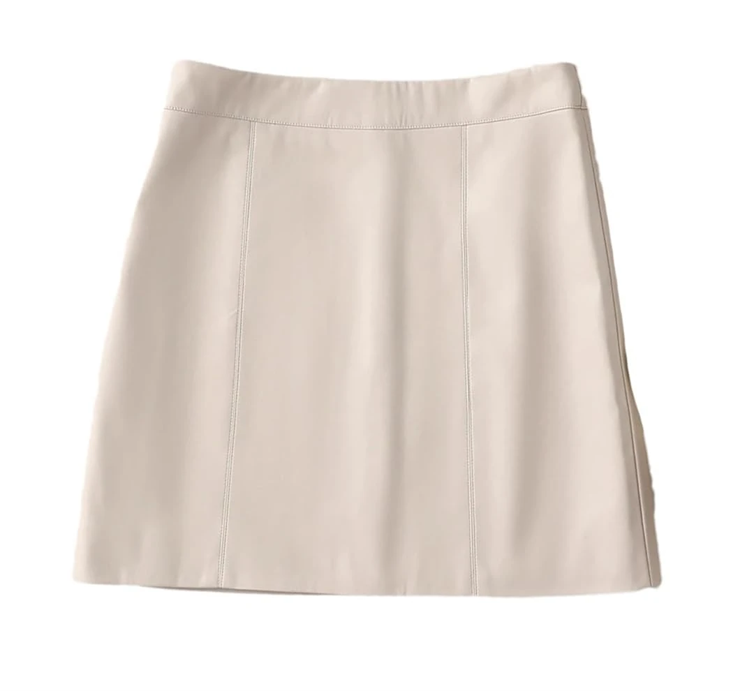 Women Mini Leather Skirts Leather High Waisted Short Skirt Solid Bodycon Sexy Club Skirt Milky White L(0810)