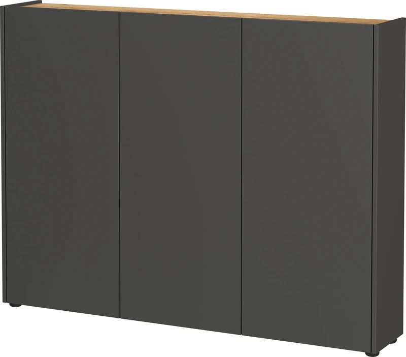 Germania Multi-purpose cabinet 1347-549 GW-Libbiano, low depth, ideal for narrow corridors, in Graphite/Navarra-oak repro, 138 x 105 x 25 cm (WxHxD)