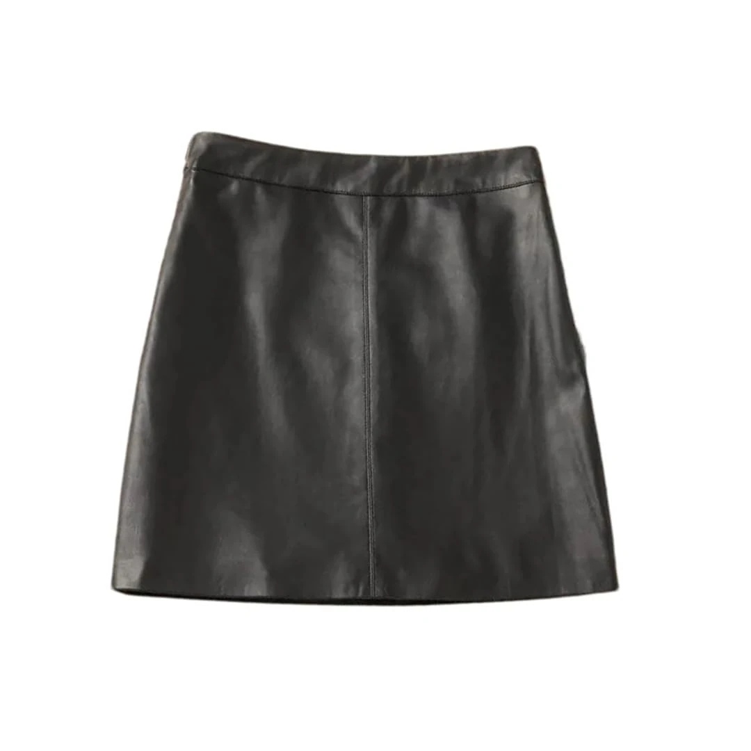 Women Leather Short Skirt High Waisted A-Line Skirts Solid Office Mini A-Line Skirt Black XXL(14)