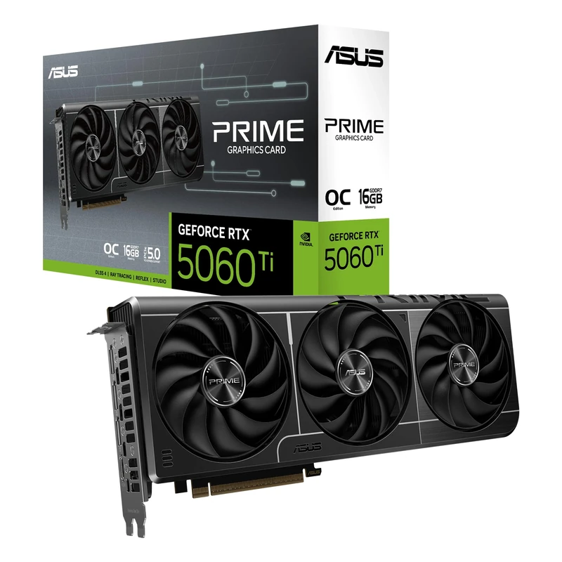 ASUS Prime GeForce RTX 5060 Ti 16GB GDDR7 OC Edition Graphics Card (PCIe 5.0, 16GB GDDR7, HDMI/DP 2.1, 2.5 slot, Axial tech fans, Dual BIOS)