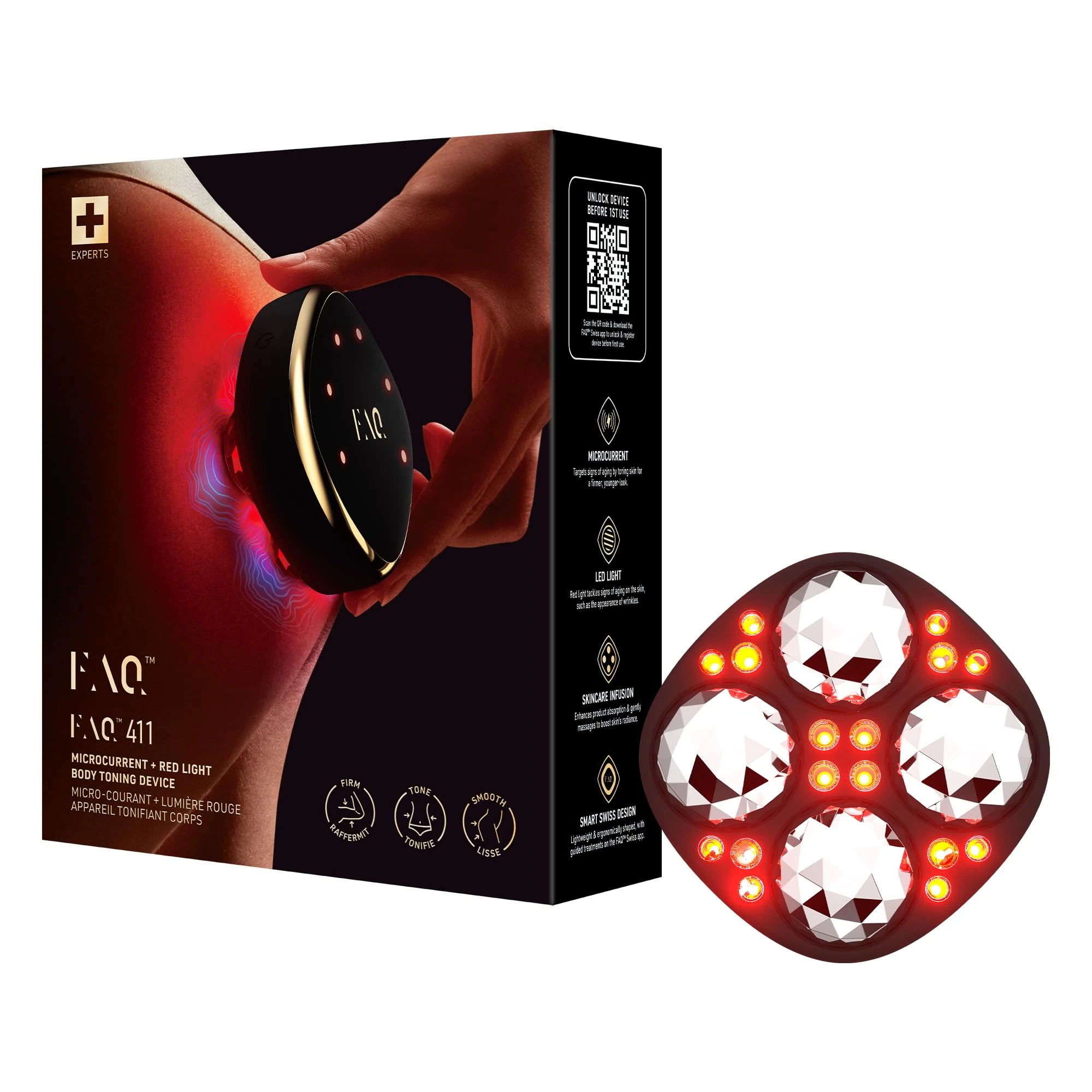 FAQ 411 Microcurrent Deep Tissue Massager with Red Light & Vibration Massage - Gua Sha Inspired Lymphatic Drainage Massager and Body Toning Machine for Cellulite, Toning & Skin Tightening