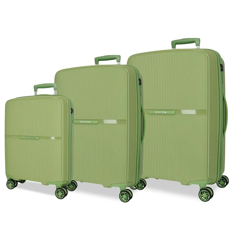 Movom Noon Luggage Set Green 56/66/76 cm Rigid 2.8 kg TSA Closure Polypropylene 2.8 kg 219.5L Hand Luggage, Green, One Size, Suitcase Set