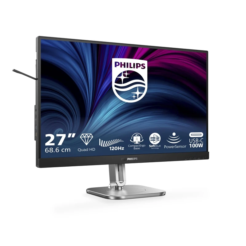 Philips 27B2U4601-27 inch Quad HD monitor, 150 mm height adjustable, speakers (2560x1440, 120 Hz, 1 x HDMI 2.0, 1xDP 1.2, 1xDP output, 1x USB-C (96 W PD), USB hub, RJ45) black