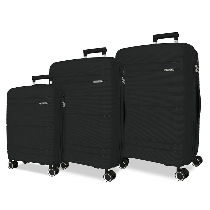 Roll Road Universe Luggage Set Black 55/65/75 cm Rigid 9.7 kg TSA Closure Polypropylene 9.7 kg 198L Hand Luggage, Black/White, One Size, Suitcase Set