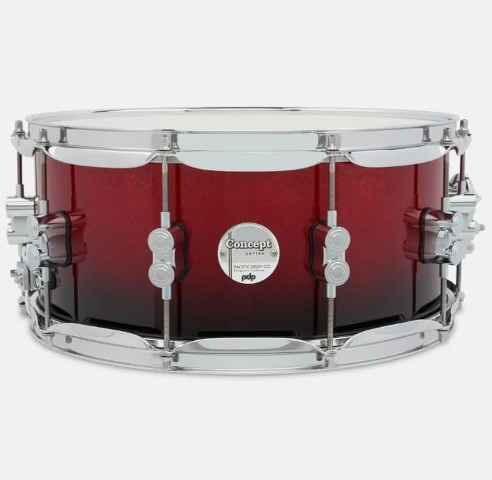 Pacific Drums Concept Maple Snare Drum, 14" x 6.5", Red to Black Fade Lacquer