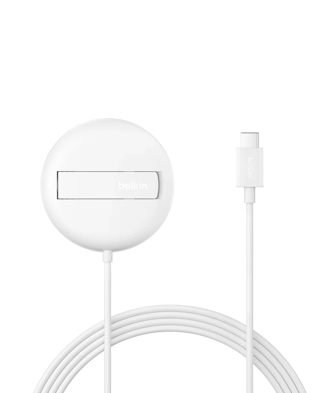 Belkin Magnetic Wireless Charging Pad 15W with Pop-Up Stand - MagSafe-Compatible Certified Qi2 Wireless Charger for iPhone 16, 15, 14, Samsung Galaxy S25, S24 Series, AirPods, & More (No PSU) - White