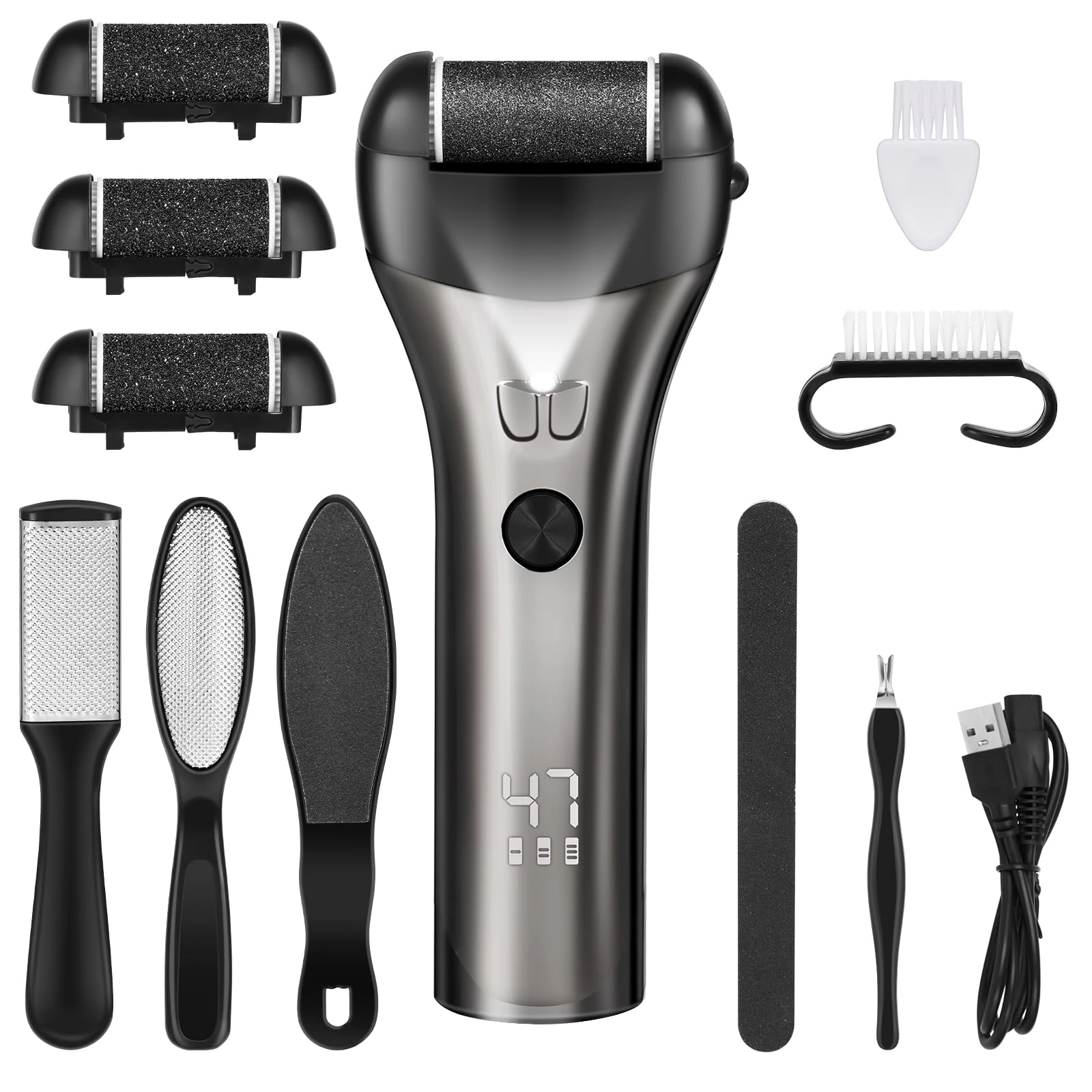 Lychico Electric Foot File Hard Skin Remover, Rechargeable Waterproof Callus Remover Foot Care Utensil, Professional Pedicure Tools for Hard Cracked Dry Dead Skin/Feet Care Exfoliator