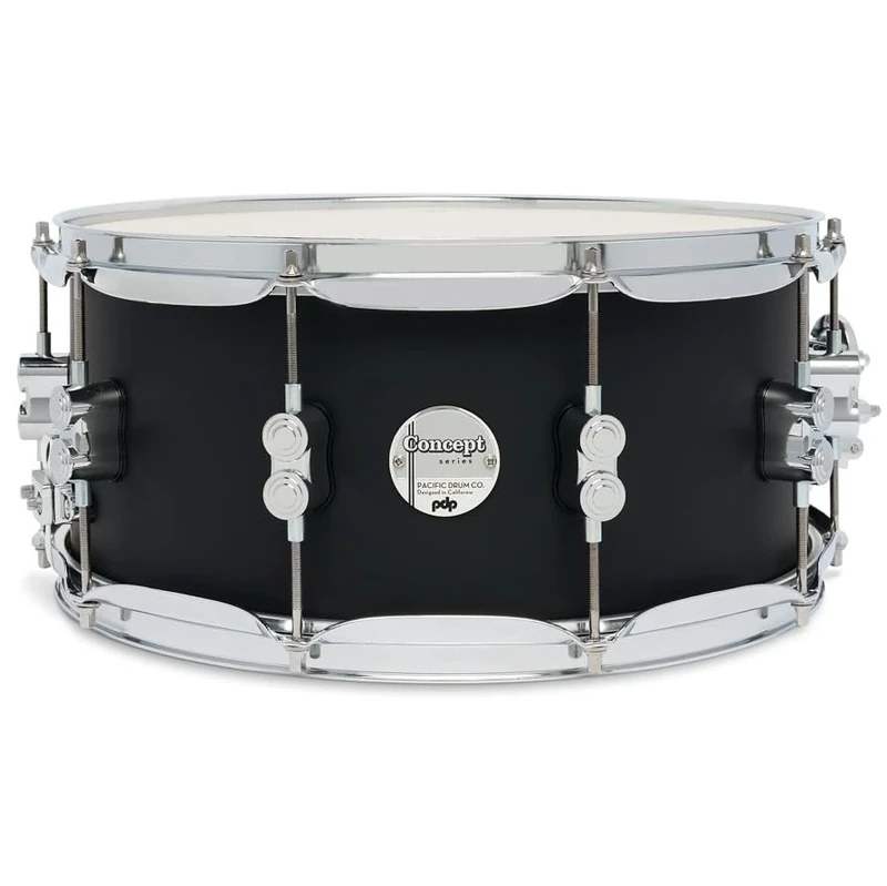 Pacific Drums Concept Maple Snare Drum, 14" x 6.5", Satin Black | Features a 10-ply European Maple shell and high-end DW drum hardware