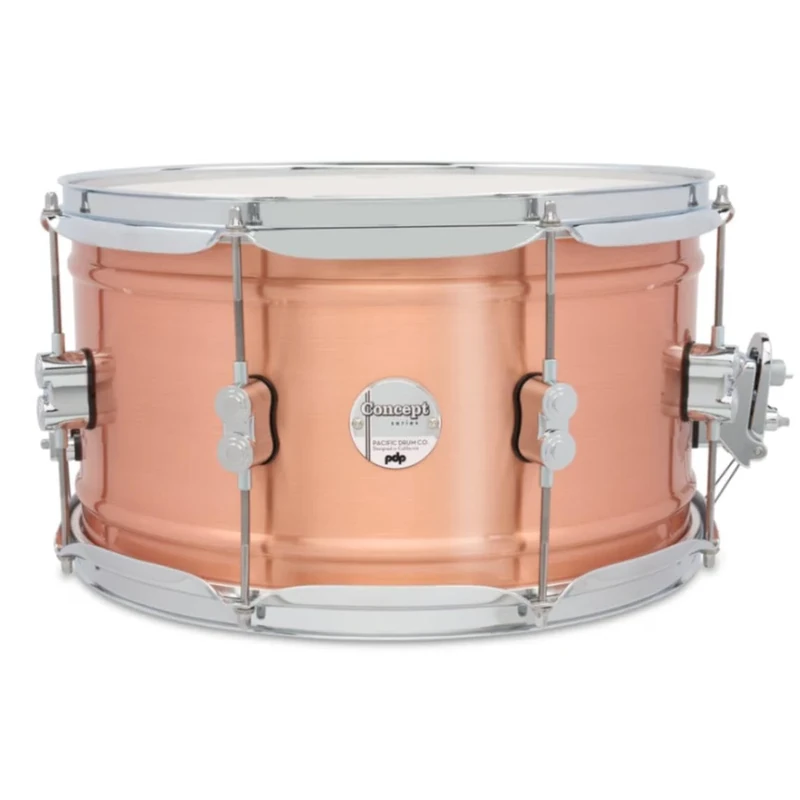 Pacific Drums Concept Series Metal Snare, 14" x 8", Brushed Copper, 1.2mm, Natural Satin | A rolled copper shell with darker tone and a brushed exterior