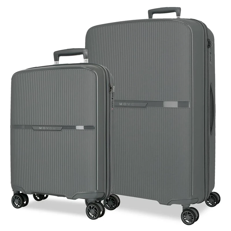 Movom Noon Luggage Set Grey 56/66 cm Rigid 2.8 kg TSA Closure Polypropylene 2.8 kg 110.5L Hand Luggage, Grey, One Size, Suitcase Set