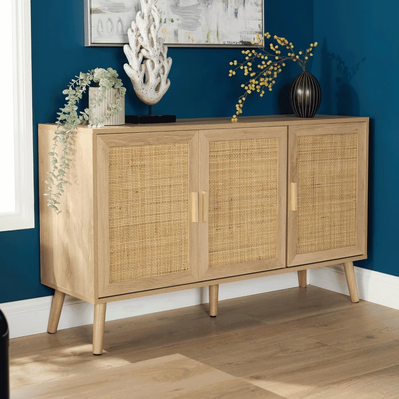 Home Source Living Room Sideboard Cabinet, Natural Colour, 3 Storage Drawers, Rustic - Image 1