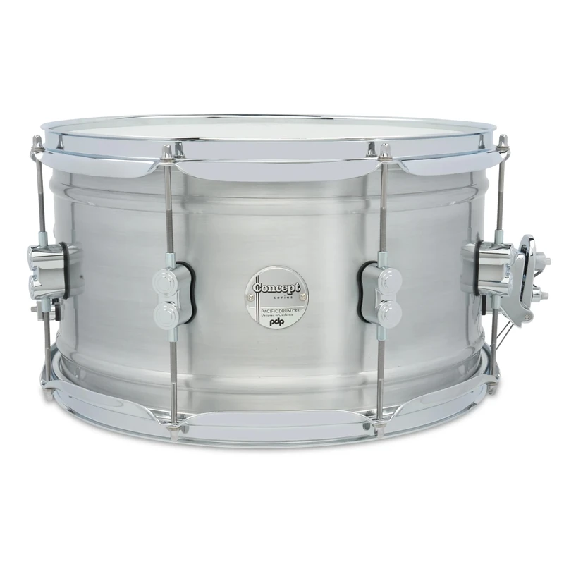 Pacific Drums Concept Series Metal Snare, 14" x 8", Brushed Aluminium, 1.2mm, Natural Satin | A rolled aluminum shell for round tone and dry resonance with a brushed exterior