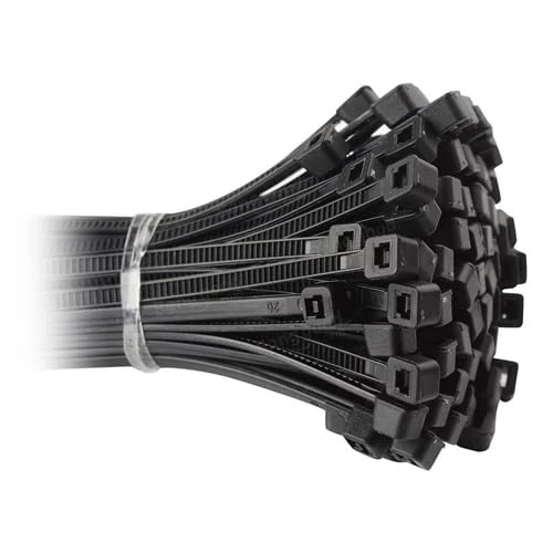 Nylon Cable Ties 75x750mm Black Pack of 100 - Ideal for Bundling Cables and securing Connections in Electrical and Office Projects.