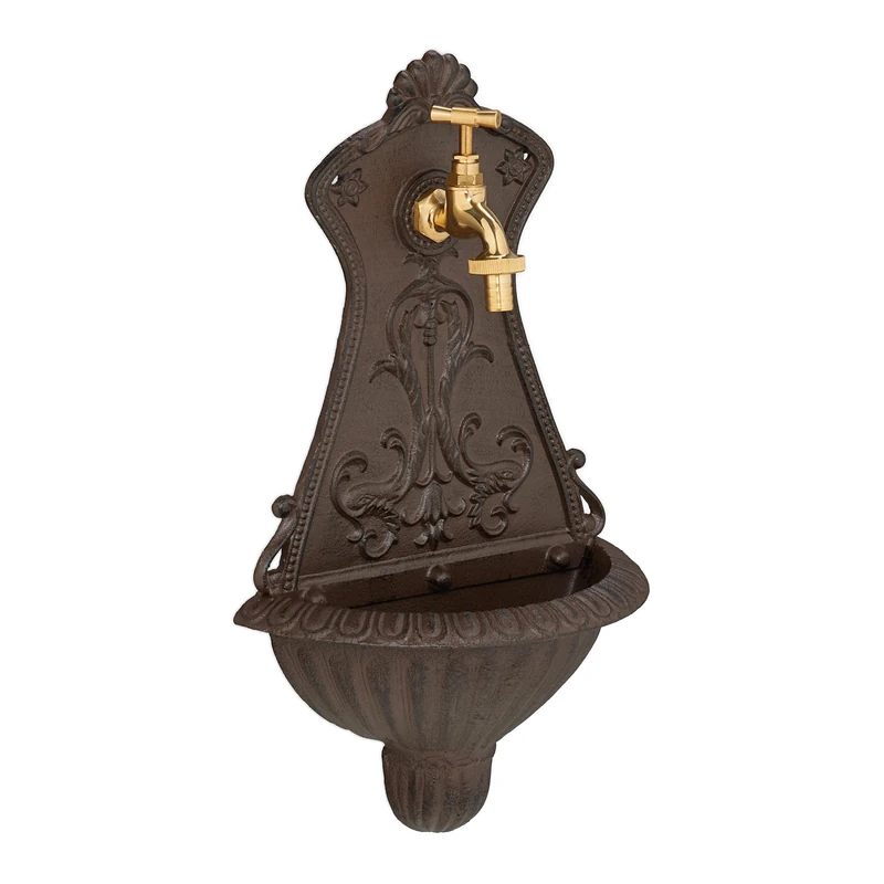 Relaxdays Wall Fountain - Antique Cast Iron Garden Basin