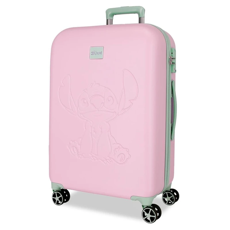 Joumma Disney Travelling with Stitch Medium Suitcase Pink 44 x 60 x 26 cm Rigid 3.85 kg TSA Lock ABS 3.8 kg 68.64L, Pink, One Size, Medium Suitcase