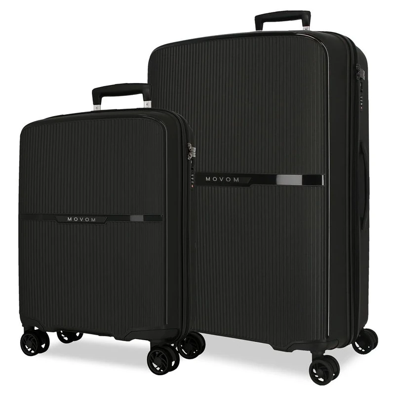 Movom Noon Luggage Set Black 56/66 cm Rigid 2.8 kg TSA Closure Polypropylene 2.8 kg 110.5L Hand Luggage, Black/White, One Size, Suitcase Set