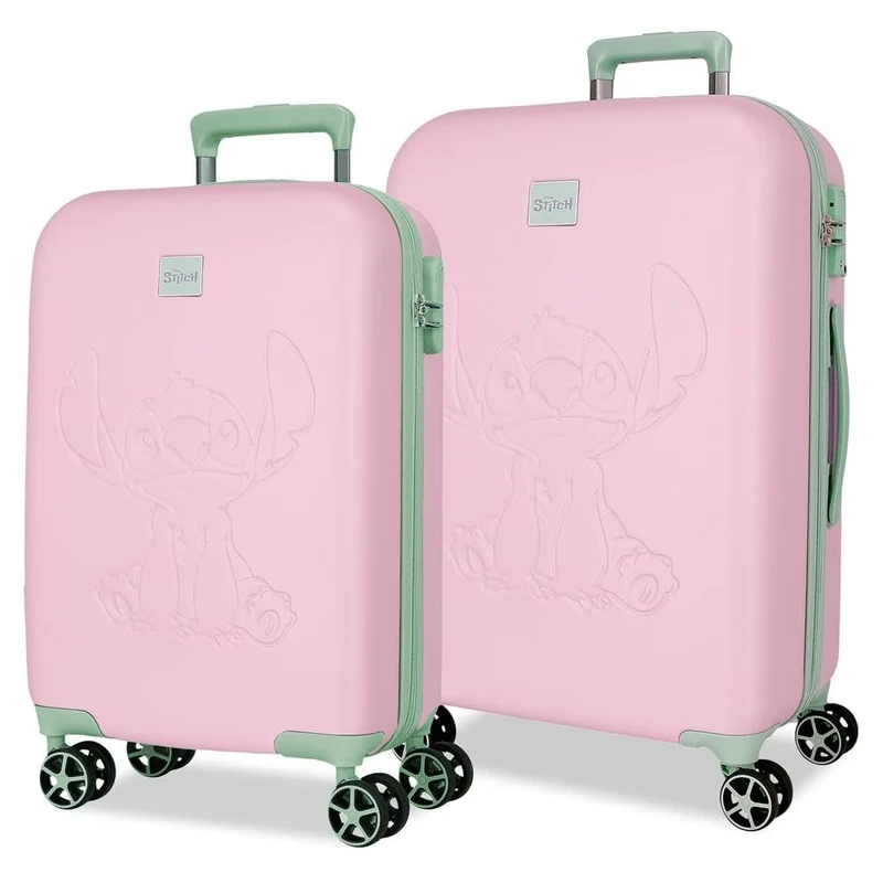 Joumma Disney Travelling with Stitch Suitcase Set Pink 55/60 cm Rigid 6.3 kg TSA Closure ABS 6.25 kg 100.64L Carry-on Luggage, Pink, One Size, Suitcase Set