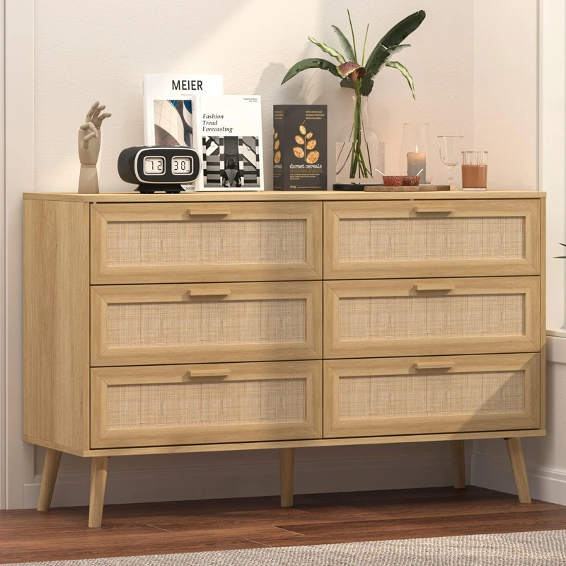 Home Source Chest of Drawers, Rustic Bedroom Cabinet, 6 Storage Drawers, Rustic