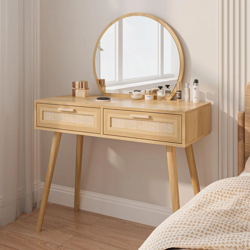 Home Source Dressing Table, 2 Drawer Storage Makeup Table, Vanity Desk Station, Natural Colour, Rustic