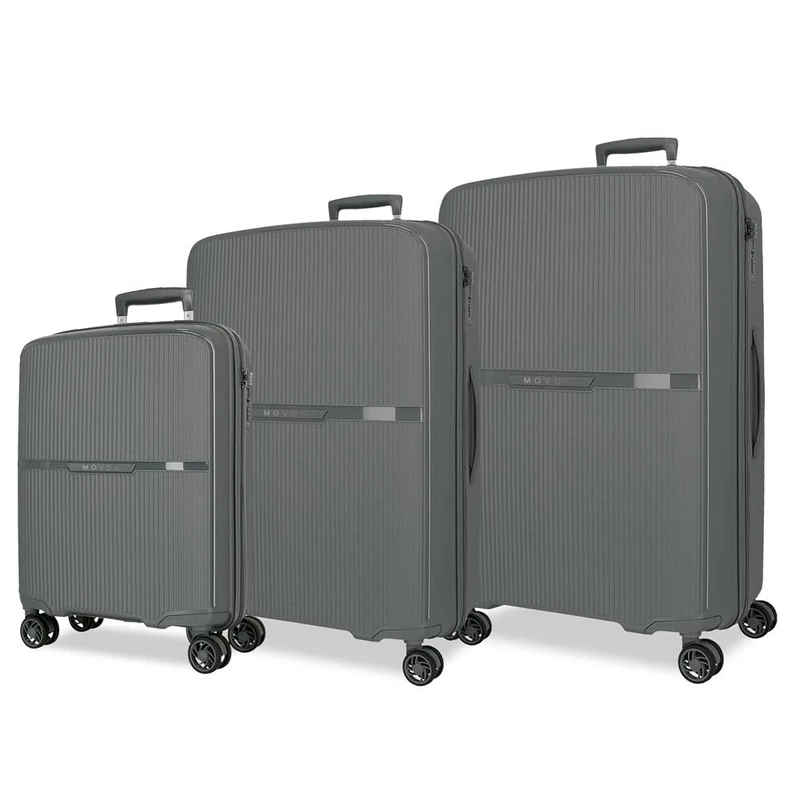 MOVOM Noon Luggage Set Grey 56/66/76 cm Rigid 2.8 kg TSA Closure Polypropylene 2.8 kg 219.5L Hand Luggage, Grey, One Size, Suitcase Set