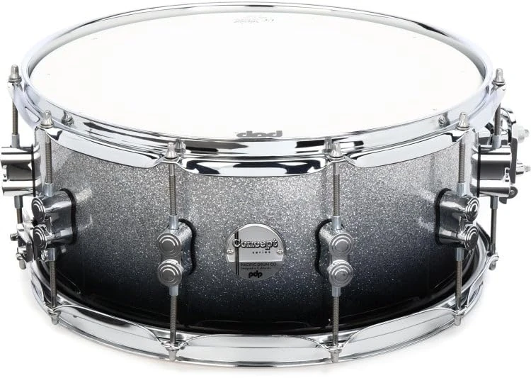 Pacific Drums Concept Maple Snare Drum, 14" x 6.5", Silver to Black Fade Lacquer