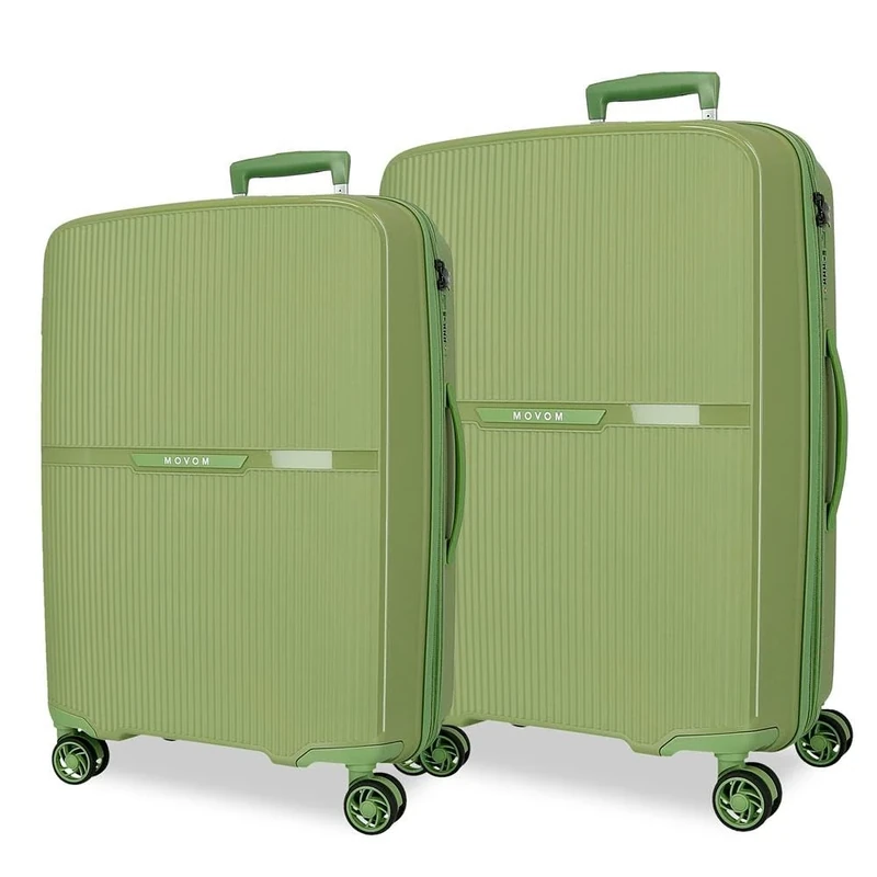 Movom Moon Suitcase Set Green 66/76 cm Rigid 7.6 kg TSA Closure Integrated Polypropylene 7.6 kg 181.3L Extendable, Green, One Size, Suitcase Set