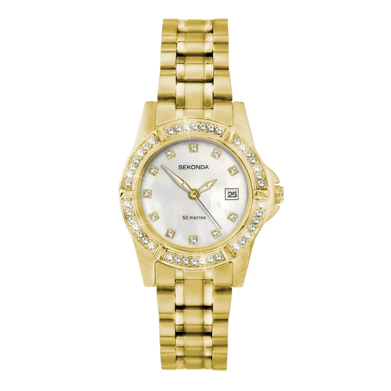 Sekonda Day to Night Ladies 28mm Sienna Watch in Gold with Gold Stainless Steel Bracelet & White Mother of Pearl Dial