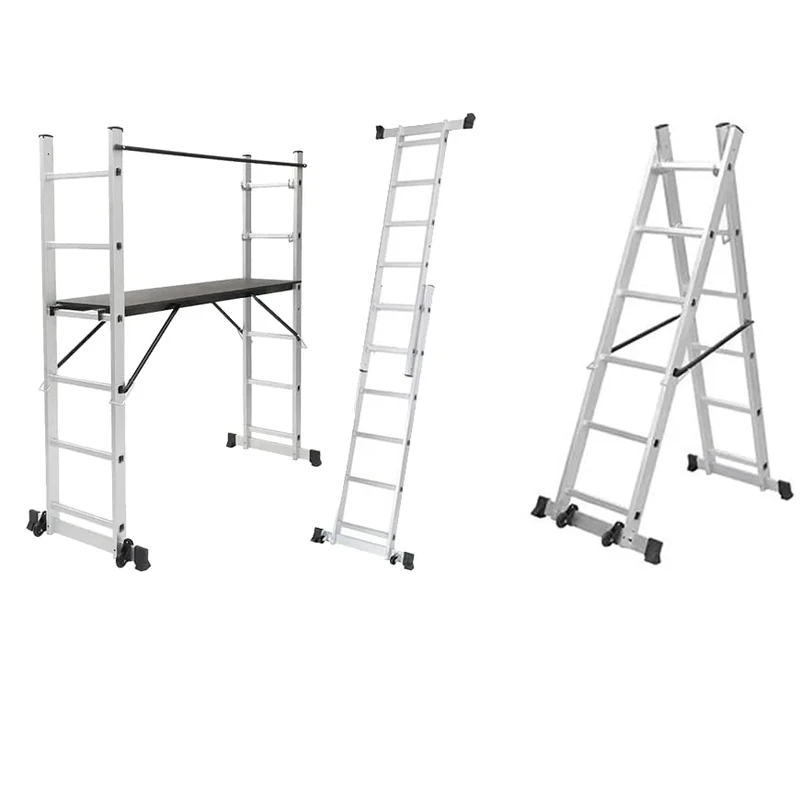 4 in 1 Multifunction Aluminium Ladder with Folding Platform with Wheels