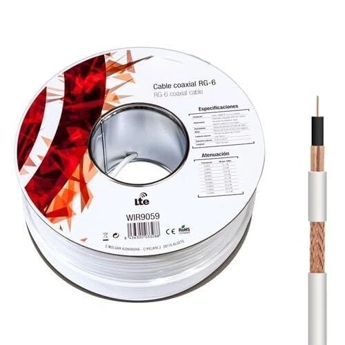VoltShine 100m White Coaxial Antenna Cable Ideal for TV Transmission and Connection of Signal Devices - Image 1