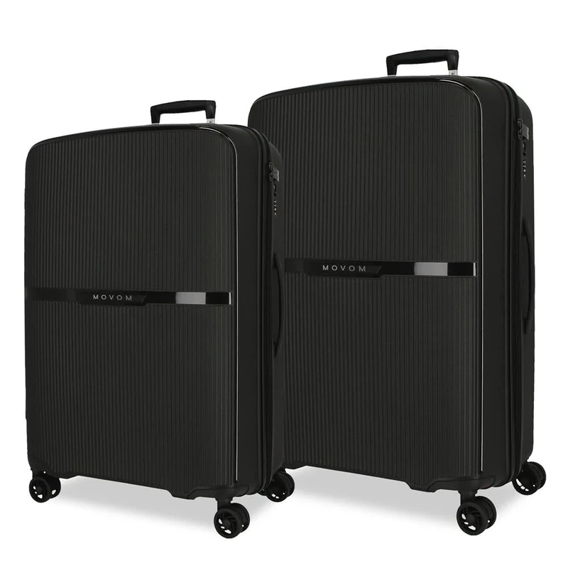 Movom Moon Luggage Set Black 66/76 cm Rigid 7.6 kg TSA Lock Integrated Polypropylene 7.6 kg 181.3L Extendable, Black/White, One Size, Suitcase Set