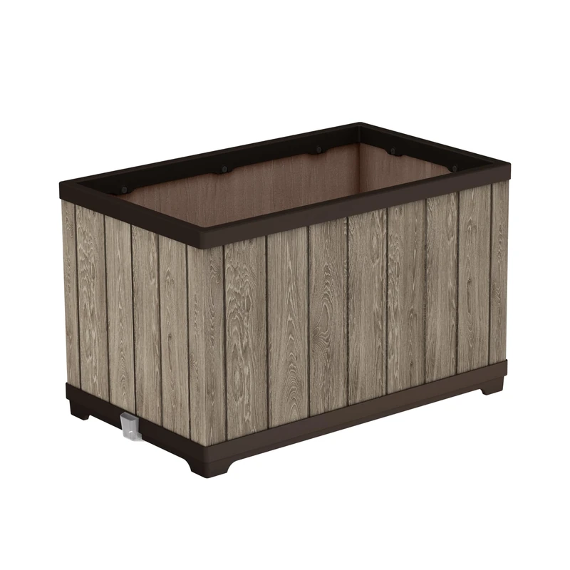 Keter Signature Rectangular Planter – Ashwood Brown | Self-Watering Garden Trough | Timeless Wood-Look Resin | Built-In Reservoir & Drainage Cup | Large Soil Capacity | 5-Min Assembly