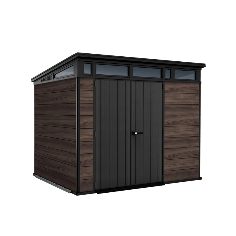 Keter Signature Shed 9x7ft – Rosewood Pent Garden Storage Shed | Heavy-Duty Resin Wood-Effect Design | Lockable Double Doors | Weatherproof & Maintenance-Free | 11.05m³ Capacity