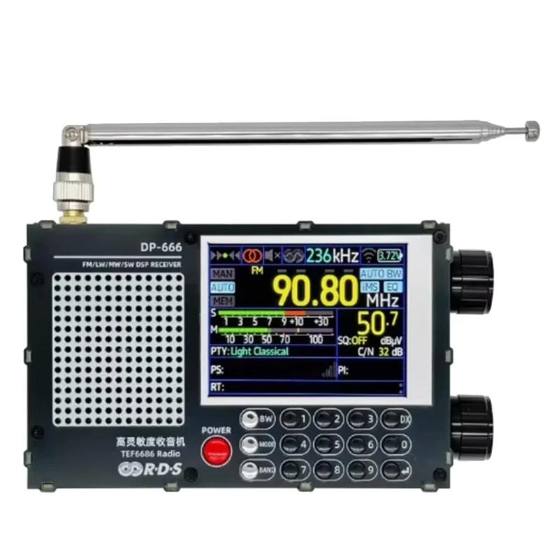 Giuneuow Upgrade DP-666 TEF6686 Radio High Sensitivity Full Band Receiver with Antenna Black
