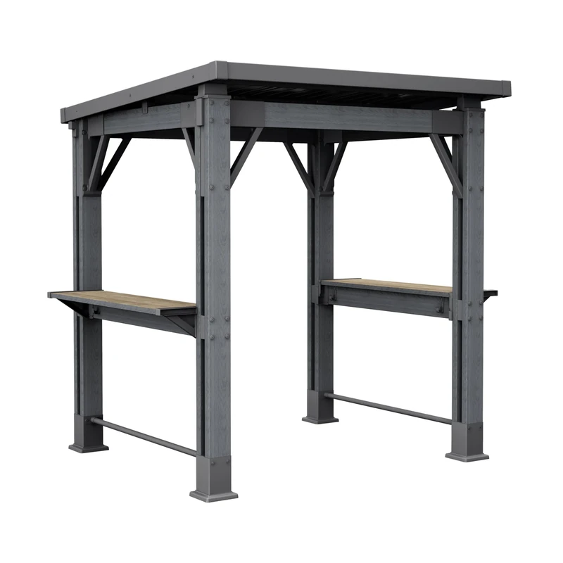Keter Signature Grill Gazebo – Ashwood Brown | Weather-Resistant Resin Frame | Built-In Shelves & Hooks | Metal Reinforced | Signature Premium Wood-Look Finish | Easy DIY Assembly