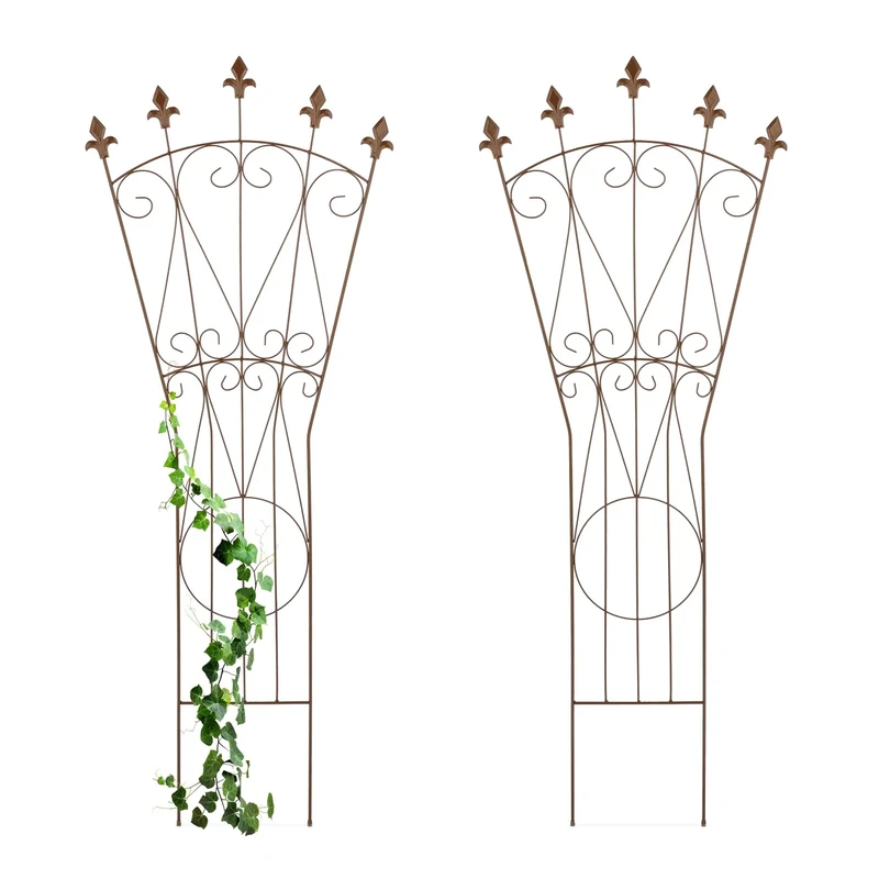 Relaxdays Plant Trellis, Set of 2, Metal, Vintage Design, HxW: 145 x 54 cm, Flower Support, Push-In Climbing Aid, Brown, Steel