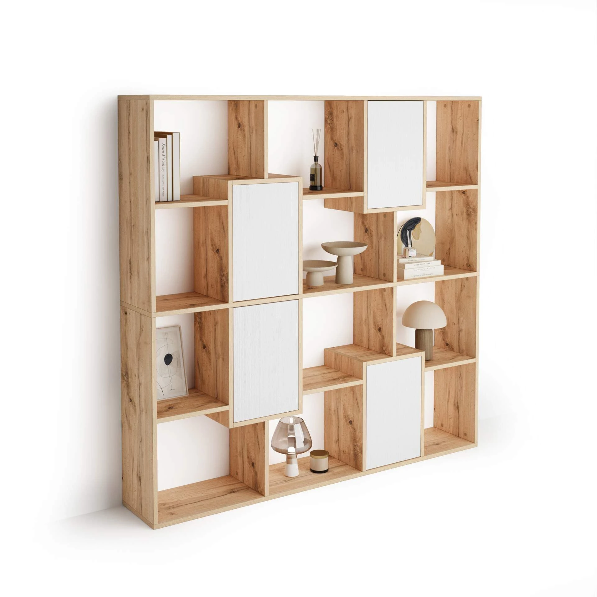 Mobili Fiver, Iacopo S Bookcase Rustic Oak with White Doors (160,8 x 158,2 cm), Made In Italy
