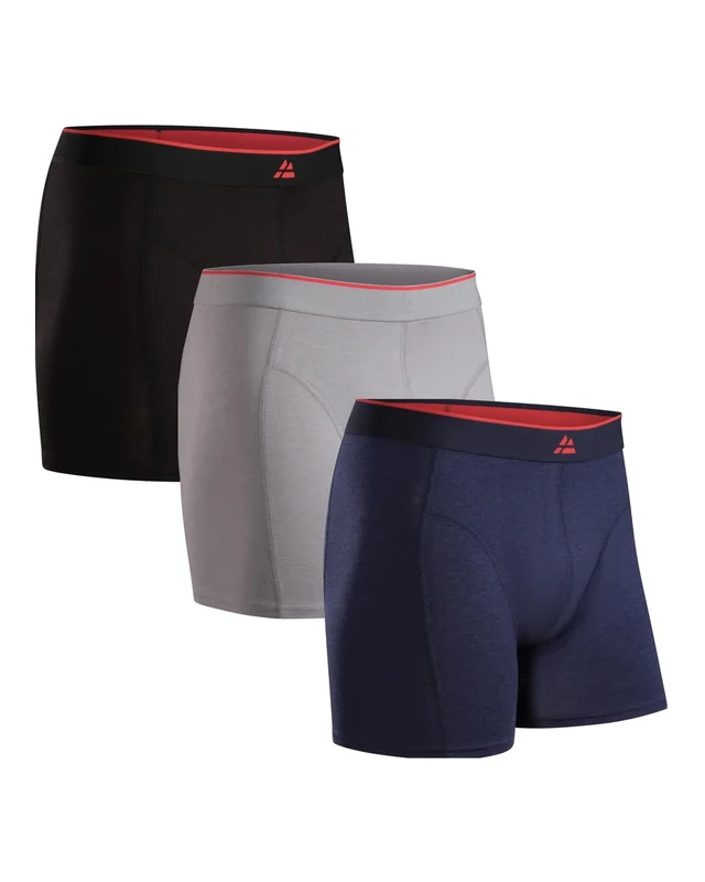 DANISH ENDURANCE Bamboo Boxer Shorts for Men, Soft Antibacterial Pants, Optional Open Fly, 3 Pack, Multicolour (1xBlack/Red, 1xgrey, 1xnavy Blue), L
